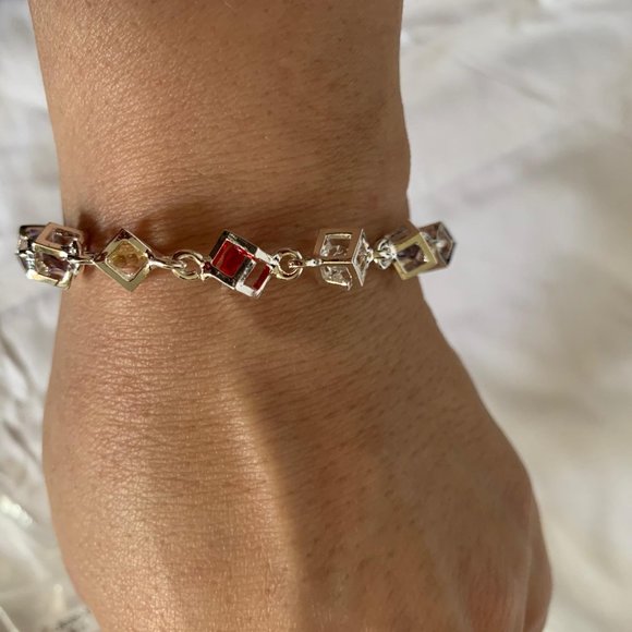 🥰Silver925 Multicolor Stone Cube Bracelet - Picture 10 of 11